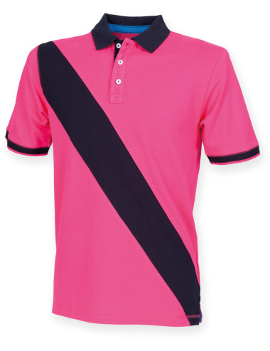Front Row FR212 - Diagonal Stripe Cotton Piqué Polo Shirt  Colors:Bright Pink/ Navy