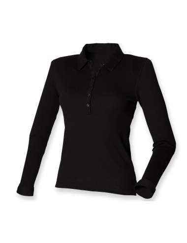 Skinnifit SK044 - Women's long-sleeved stretch polo shirt  Colors:Noir
